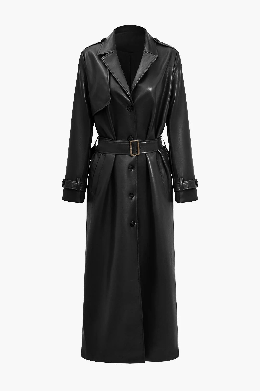 ModeGeist | Gürteltier Kunstleder Trenchcoat Langarm Klassische Passform