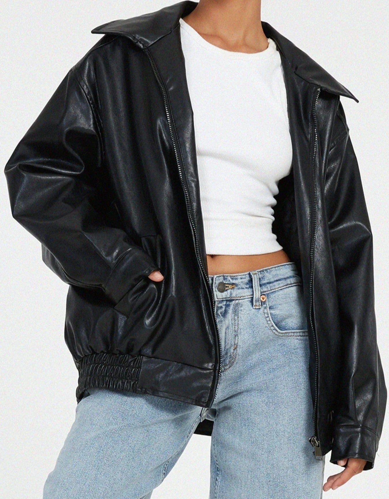 ModeGeist | Pu Leder Bomberjacke Übergröße Street Style Zip up