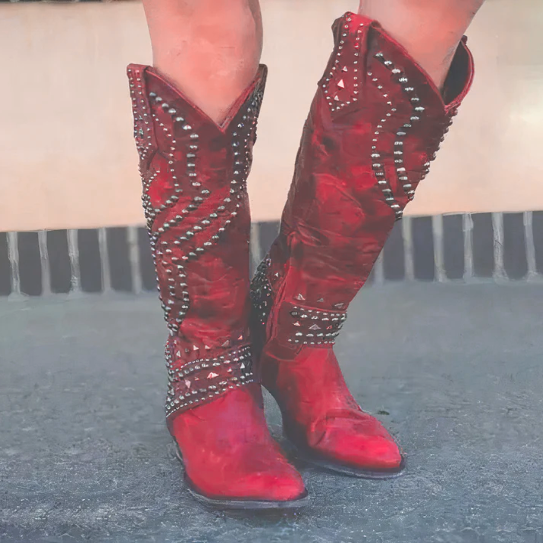 ModeGeist | Niete Lange Dicke Absatzstiefel