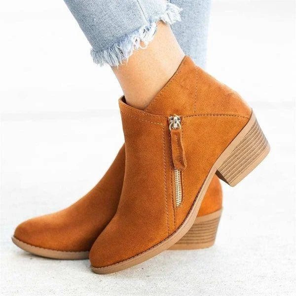 Women’s Ankle Boots with Side-Zip Closure and Low Heel