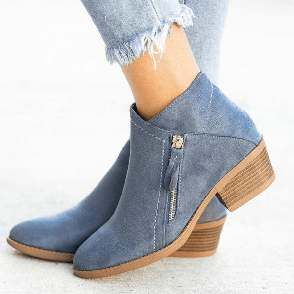Women’s Ankle Boots with Side-Zip Closure and Low Heel - Street-Wave