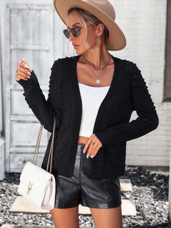 ModeGeist | Strickjacke - Damen Herbst Gestrickt Drei-Dimensional Muster Offene Front Strickjacke