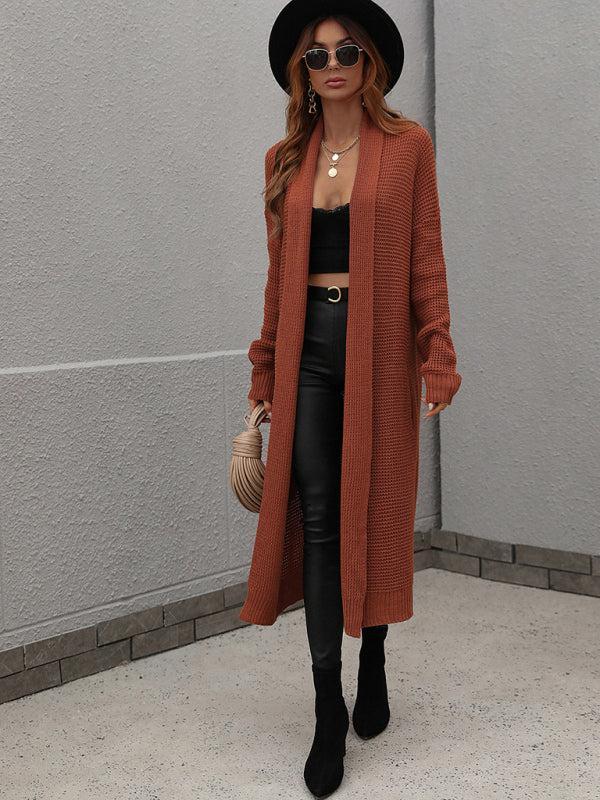 ModeGeist | Strickjacke - Damen Herbst Lange Länge Offene Vorderseite Strickjacke