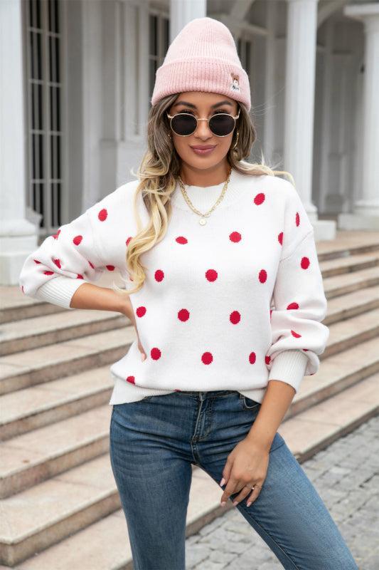 ModeGeist | Pullover - Frauen Winter Polka Dots Strickpullover