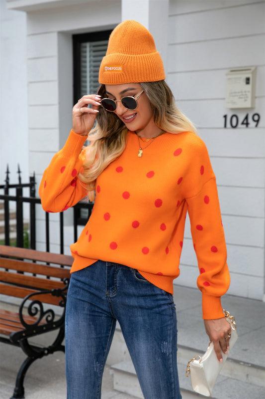 ModeGeist | Pullover - Frauen Winter Polka Dots Strickpullover