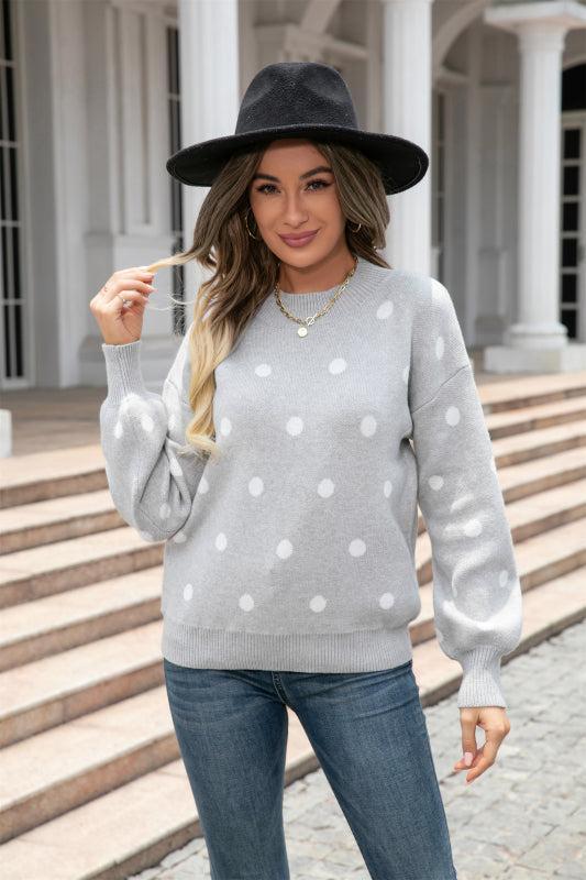 ModeGeist | Pullover - Frauen Winter Polka Dots Strickpullover
