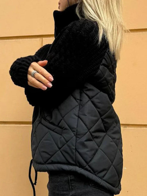 ModeGeist | Gesteppte Jacke Texturierte Ärmel mit Reißverschluss Funnel Neck