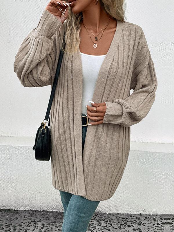 ModeGeist | Cardigan - Damen Herbst Weitgerippter Offener Front Mittellanger Cardigan