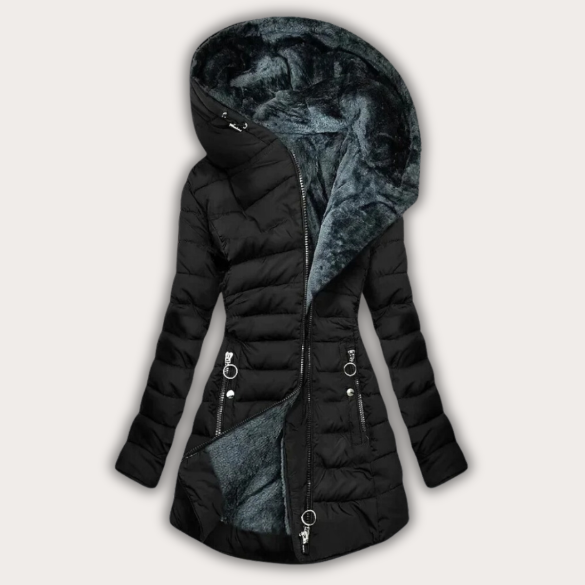 ModeGeist | Warme Daunenjacke mit Pelzkapuze für Damen
