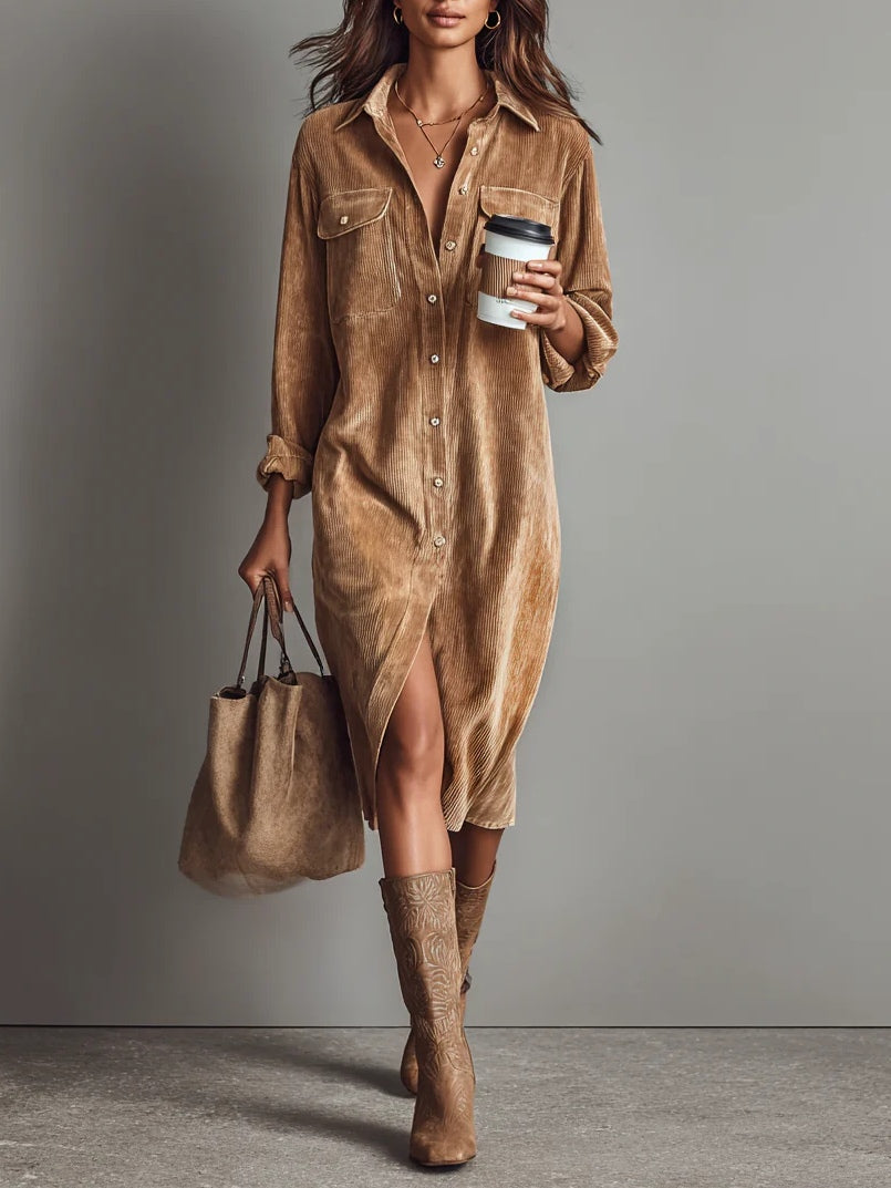 MODEGEIST Damen Langarm-Kleid ausgestellter Saum