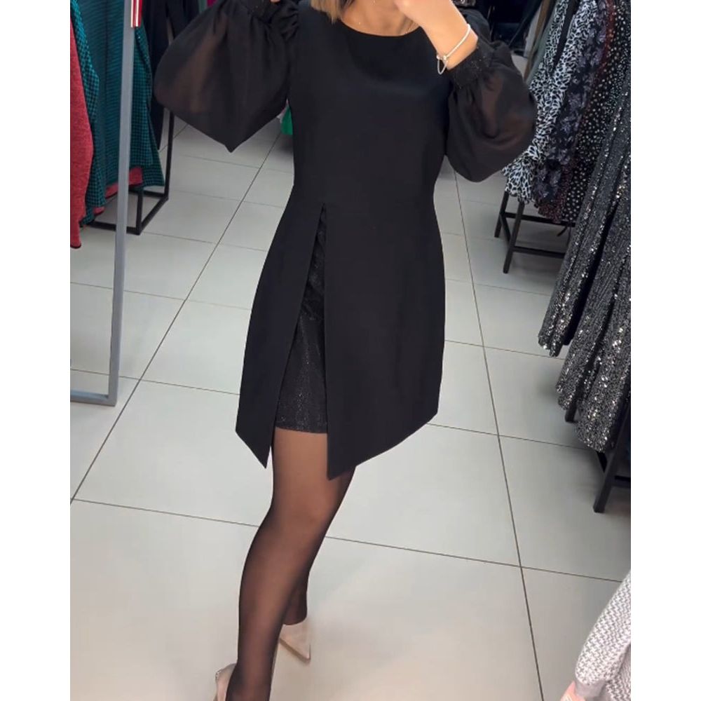 MODEGEIST Damen Midi-Kleid klassisch Seitenschlitz vielseitig