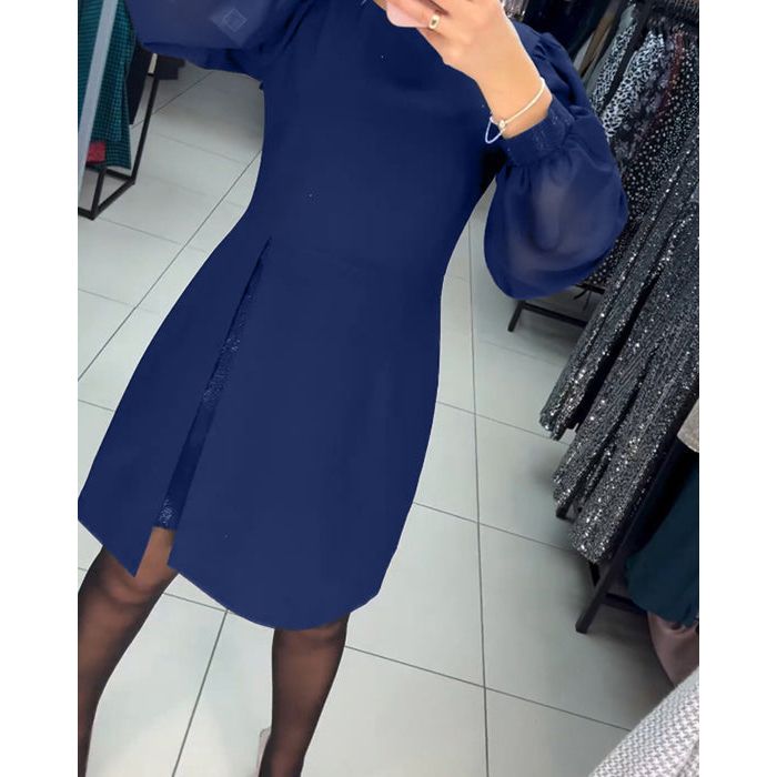 MODEGEIST Damen Midi-Kleid klassisch Seitenschlitz vielseitig
