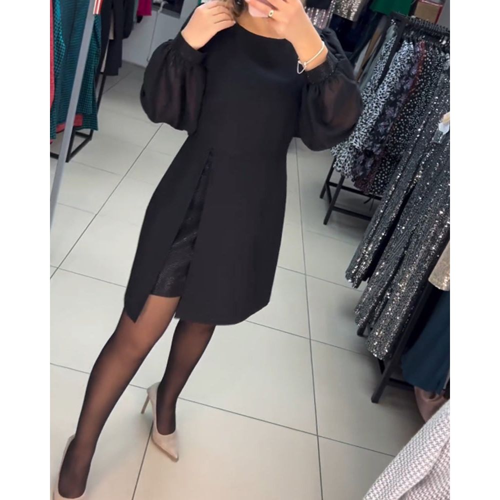 MODEGEIST Damen Midi-Kleid klassisch Seitenschlitz