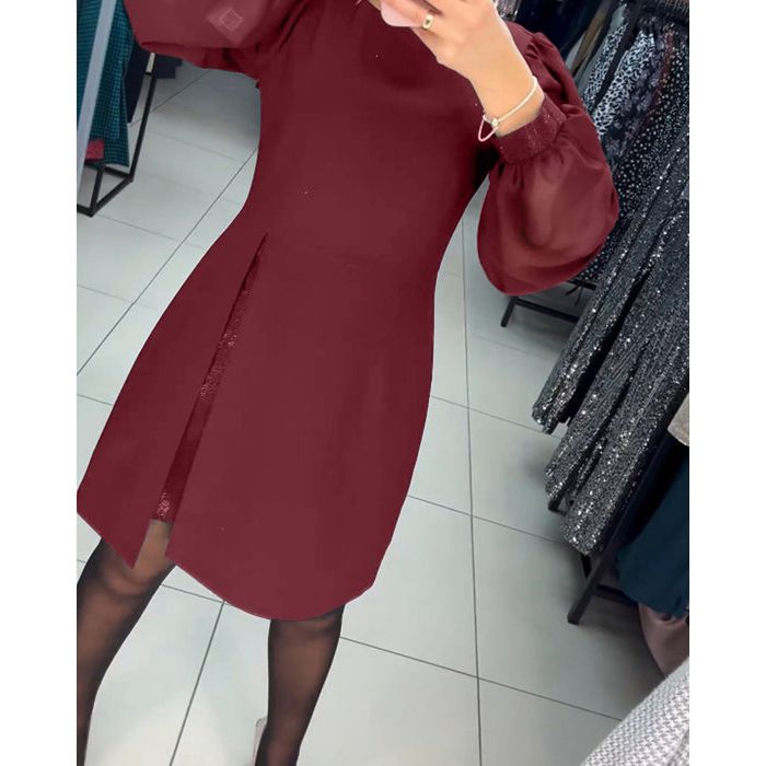 MODEGEIST Damen Midi-Kleid klassisch Seitenschlitz vielseitig