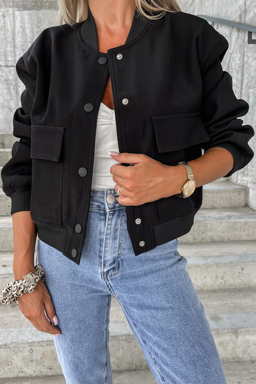 ModeGeist | Bomberjacke mit Taschen Polyester-mischung Klassisch und Zeitlos