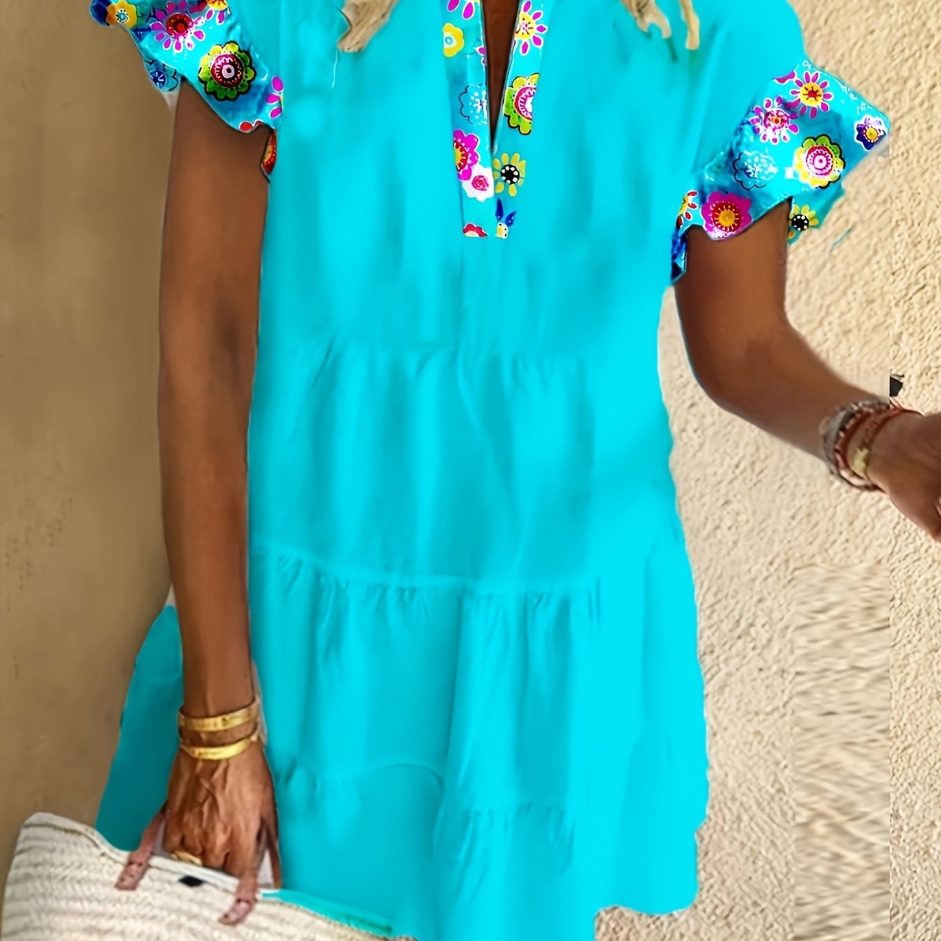 MODEGEIST Damen Boho Cocktailkleid A-Linie fließend gemustert