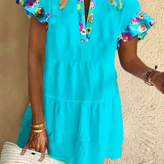 MODEGEIST Damen Boho Cocktailkleid A-Linie fließend gemustert