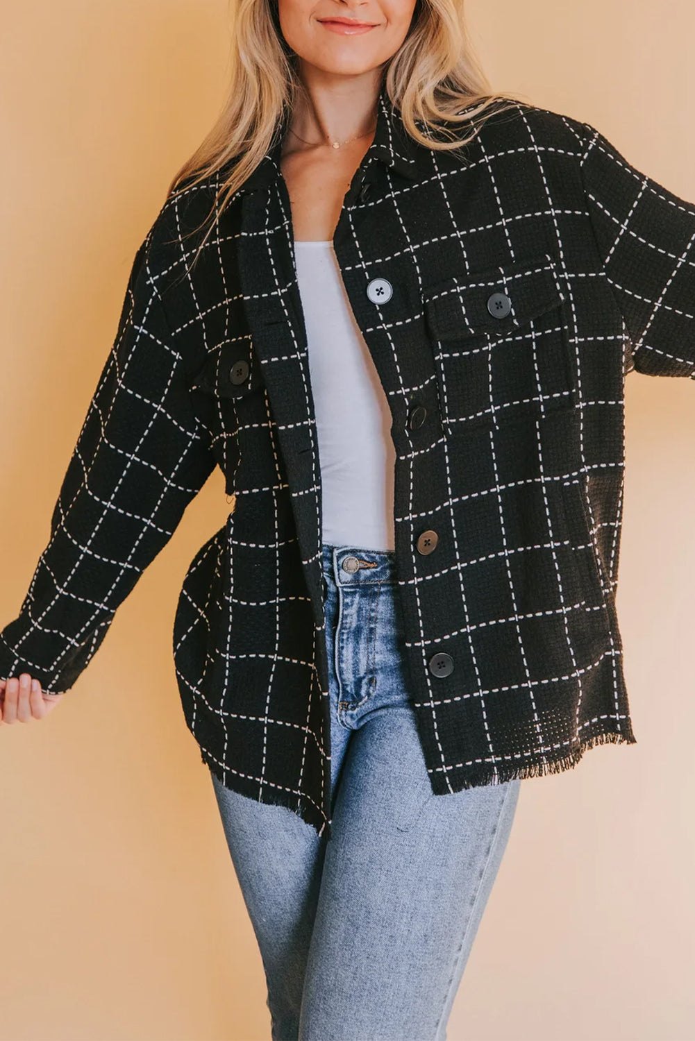 ModeGeist | Karierte Jacke mit Großen Taschen Polyester-baumwolle Schick und Vielseitig