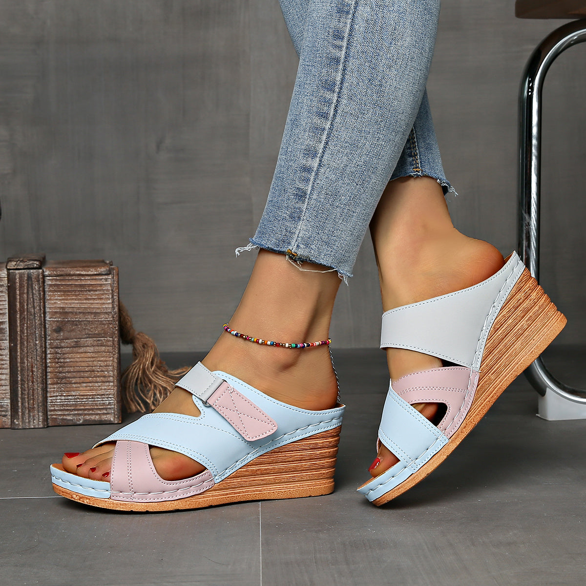 MODEGEIST Damen Wedge-Slides Komfort Colorblock Design