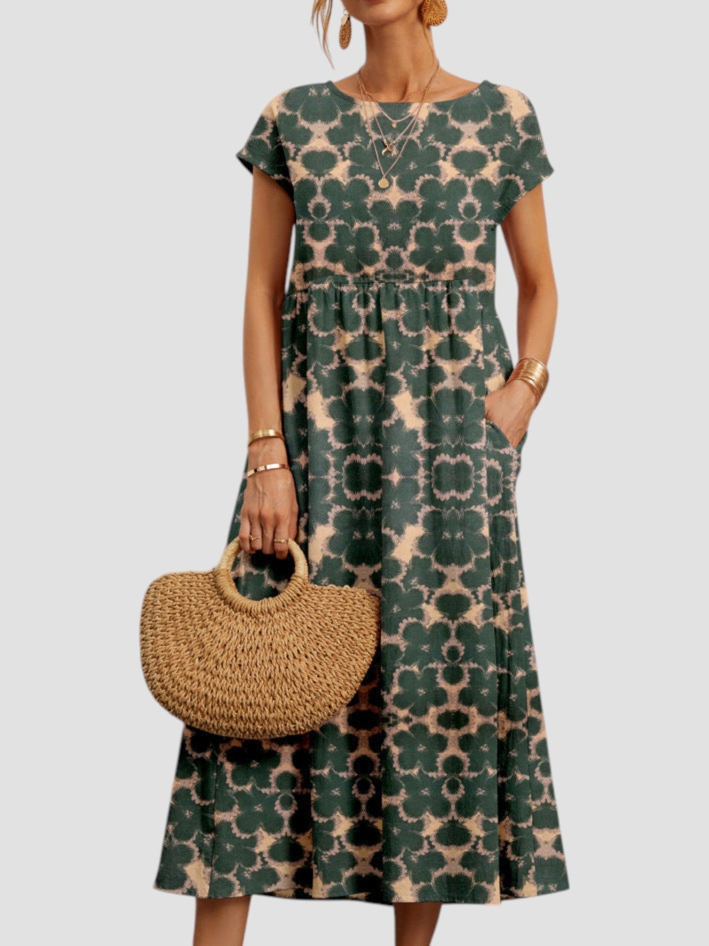 MODEGEIST Damen Vintage Maxi-Kleid ärmellos fließend Blumenmuster Sommer
