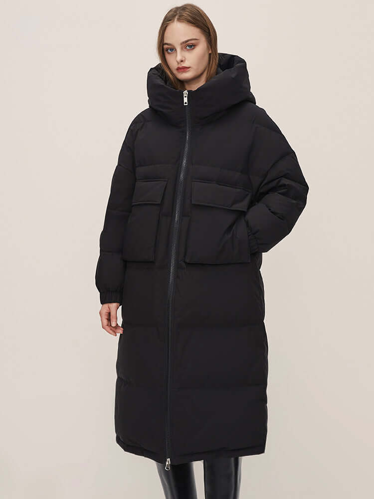 ModeGeist | Damen Lange Winter Pufferjacke mit Kapuze
