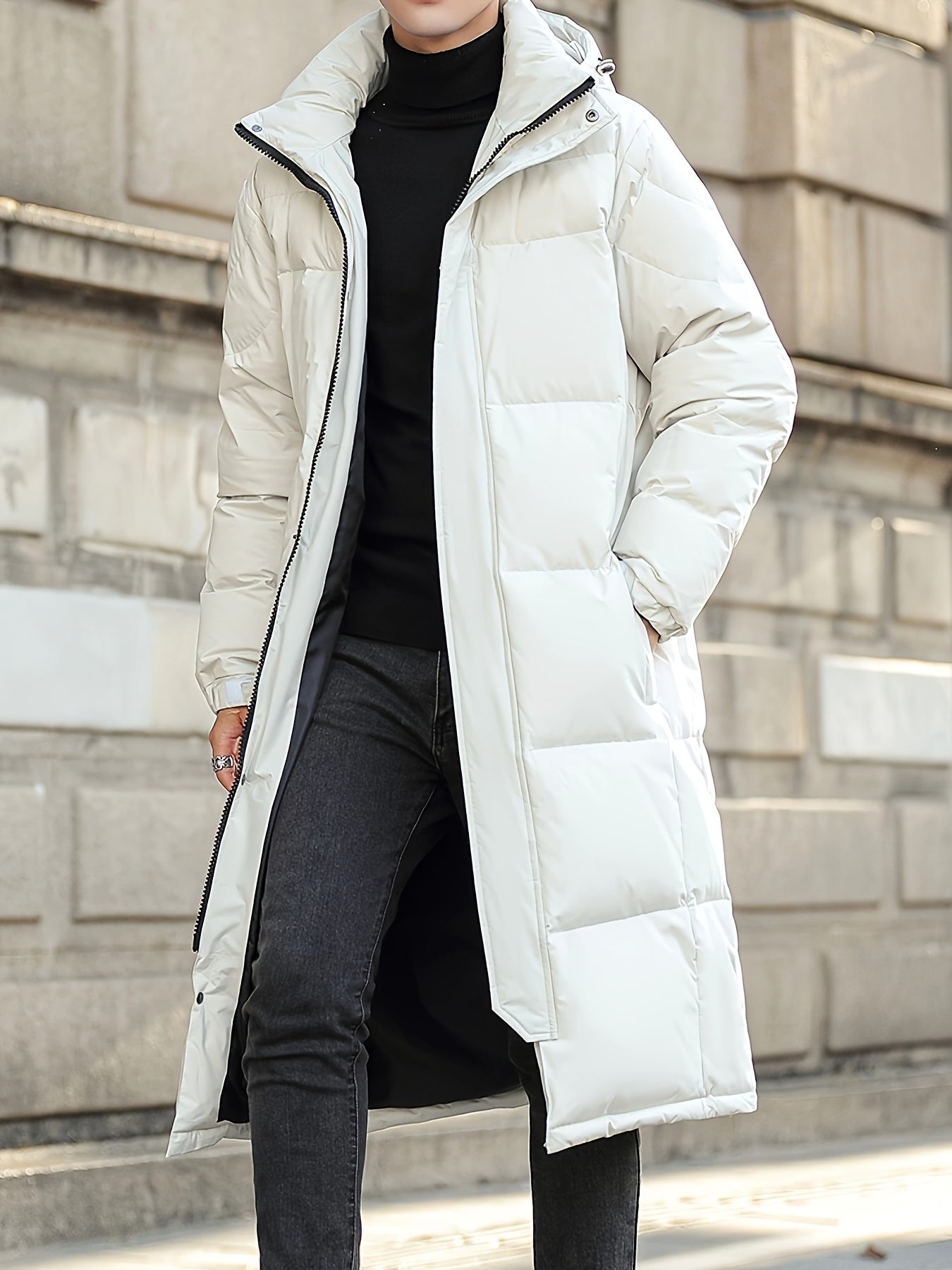 ModeGeist | Lange Pufferjacke mit Kapuze Polyester Isolierend und Stilvoll