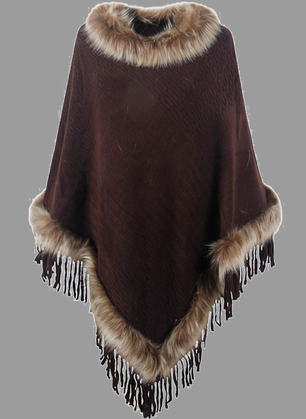 ModeGeist | Elegante Damen Poncho mit Pelzkragen und Fransen
