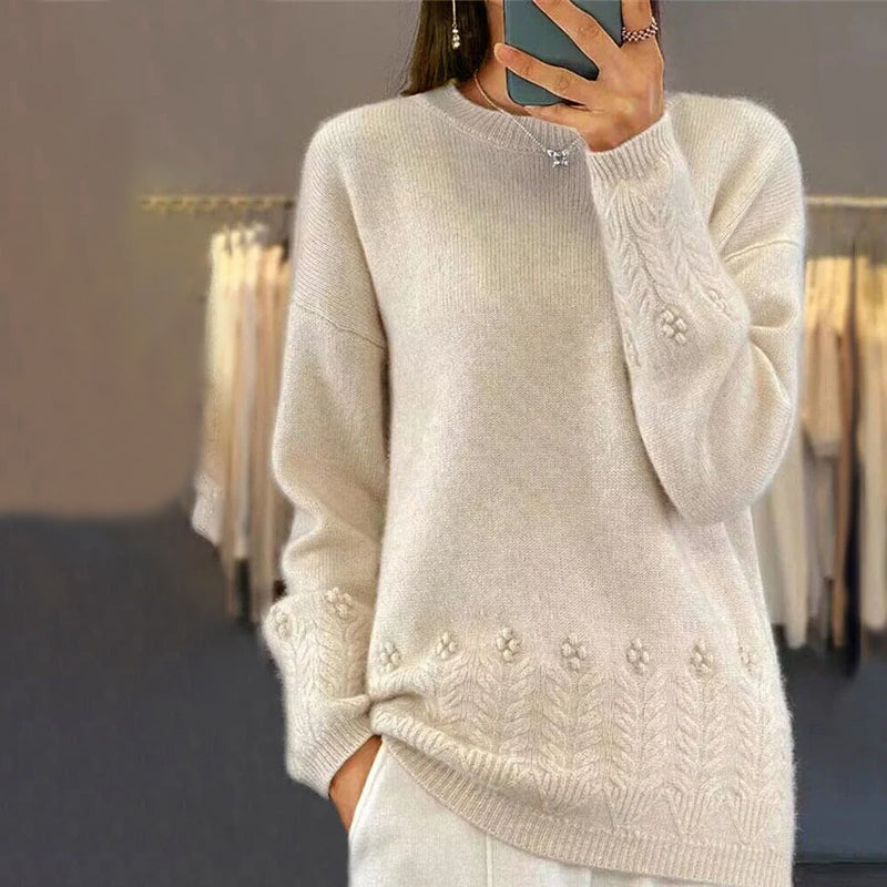 ModeGeist | Strickbluse mit Musterdetails Wolle Komfortabel und Elegant