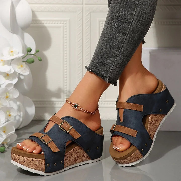 MODEGEIST Damen Plateau-Keilabsatz Sandalen verstellbare Riemen gepolsterte Sohle