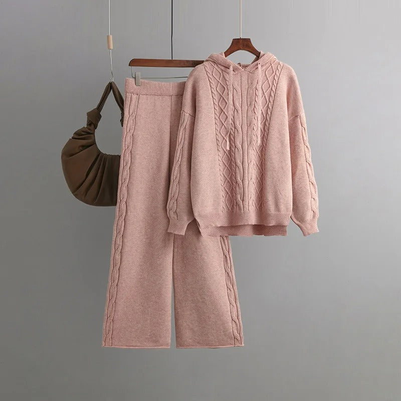 Fudus Langarm-Strickpullover mit weiten Hosen – Zweiteiliger Satz