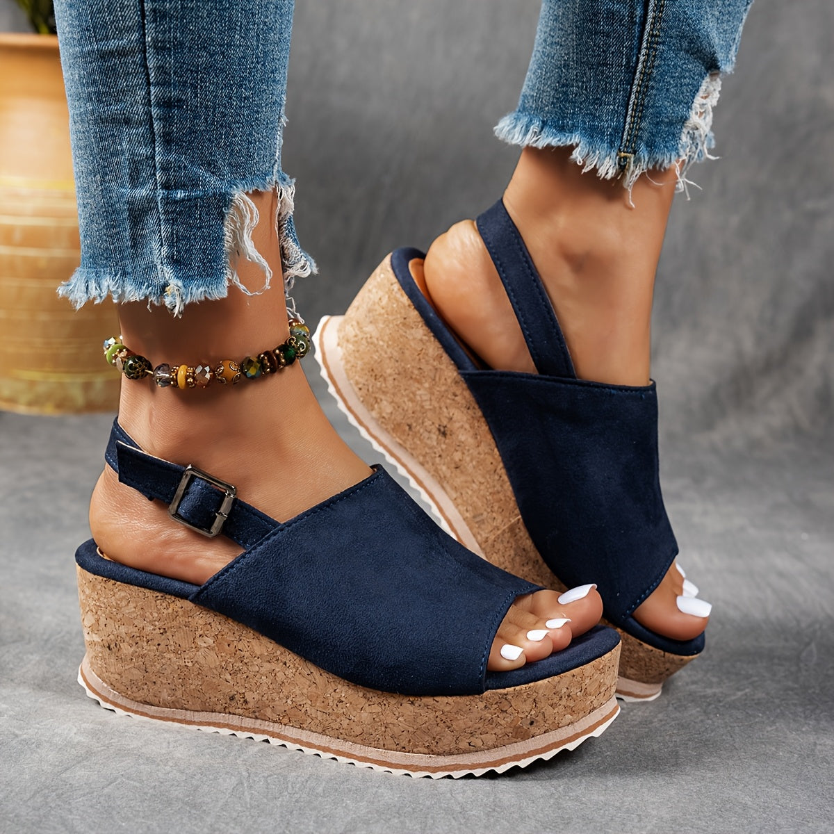 MODEGEIST Damen Plateau-Sandalen Verstellbare Schnalle EVA-Sohle Beige