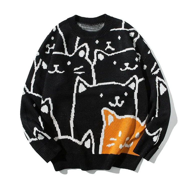 Damenpullover mit Katzenmuster