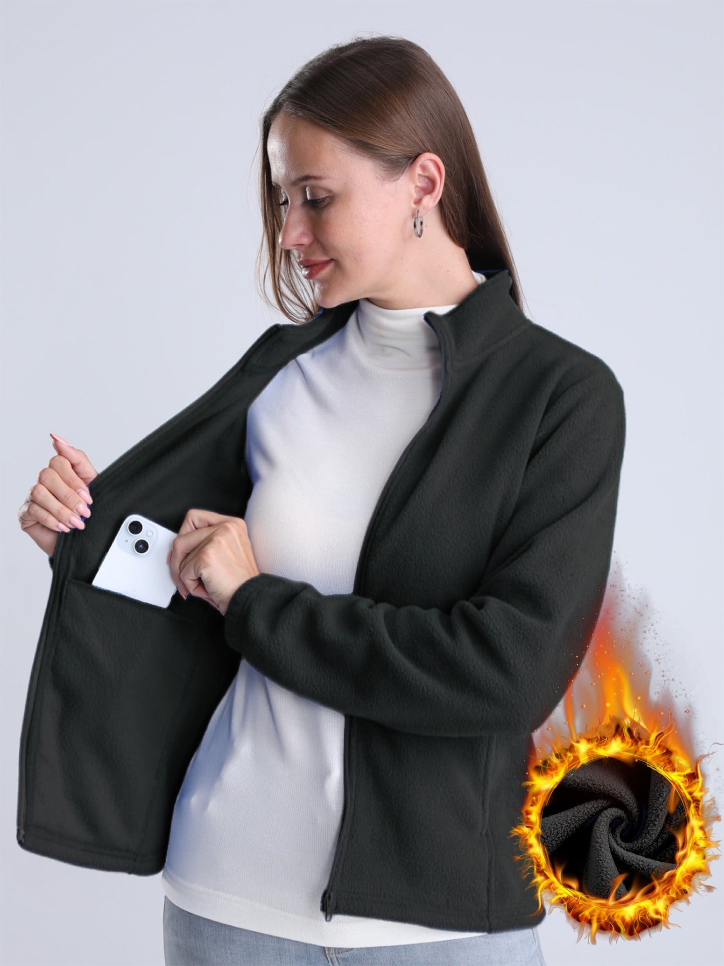 ModeGeist | Unifarbene Fleece-Jacke mit Reißverschluss und Taschen