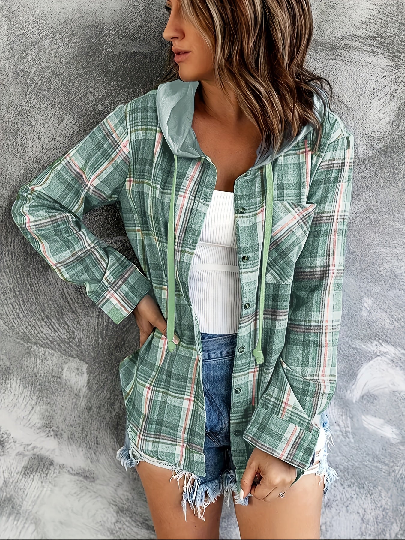 ModeGeist | Karierte Jacke mit Kapuze Baumwolle und Polyester Leger und Komfortabel