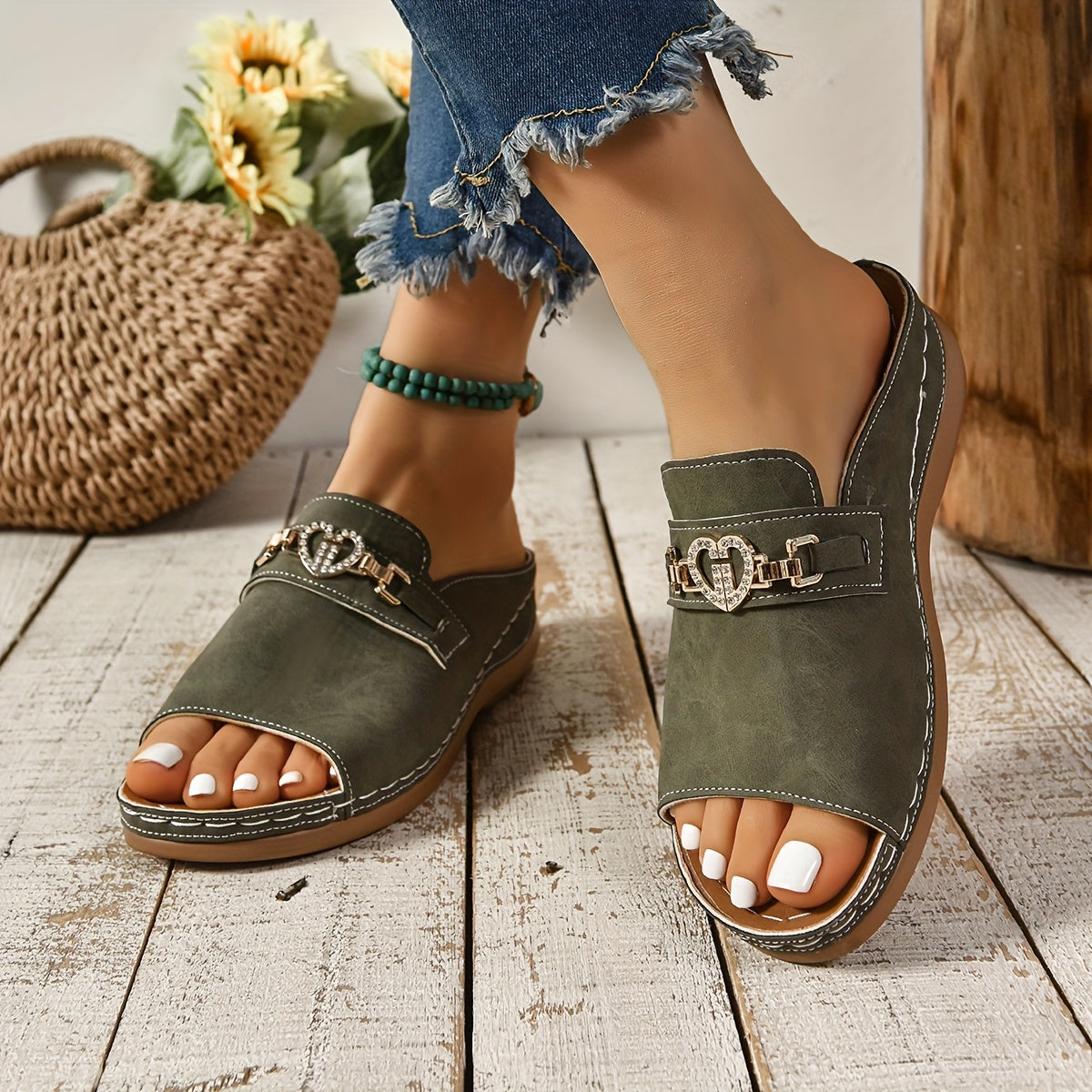 MODEGEIST Damen Flache Sandalen Verstellbar Bequeme Riemen