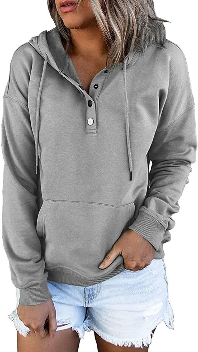 Damen Freizeit Hoodie Jacke mit Metallknöpfen von Fudus