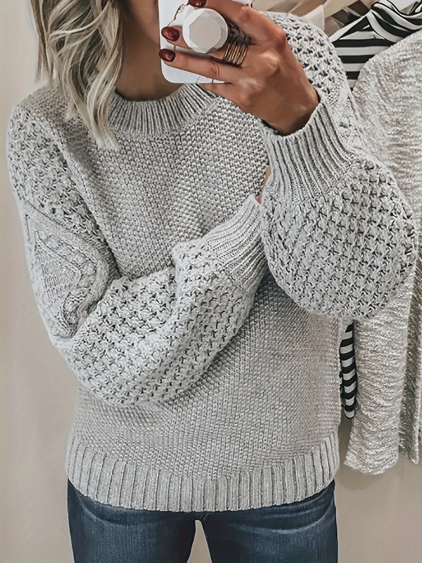 ModeGeist | Strickpullover mit Strukturärmeln Acryl Warm und Bequem