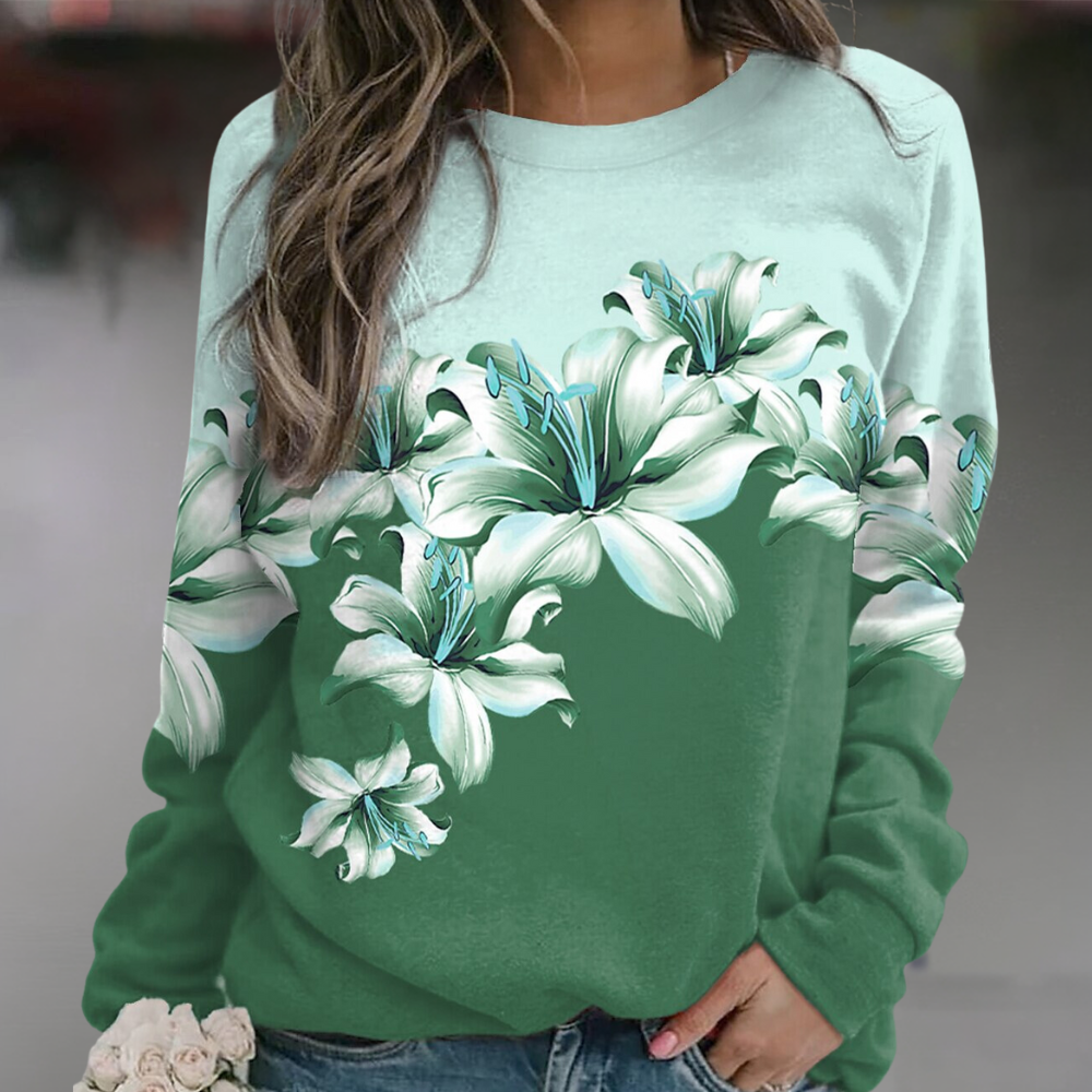 ModeGeist | Sweatshirt Weiches Atmungsaktives Material Bequeme Passform Floral Print Lange Ärmel