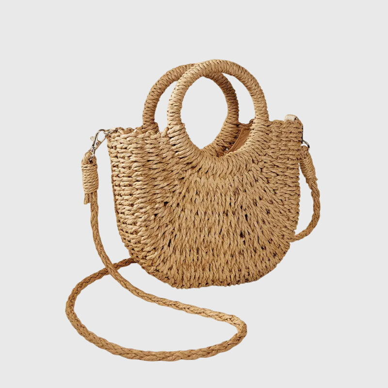 MODEGEIST Damen Handtasche Geflochten Rund-Henkel Beige