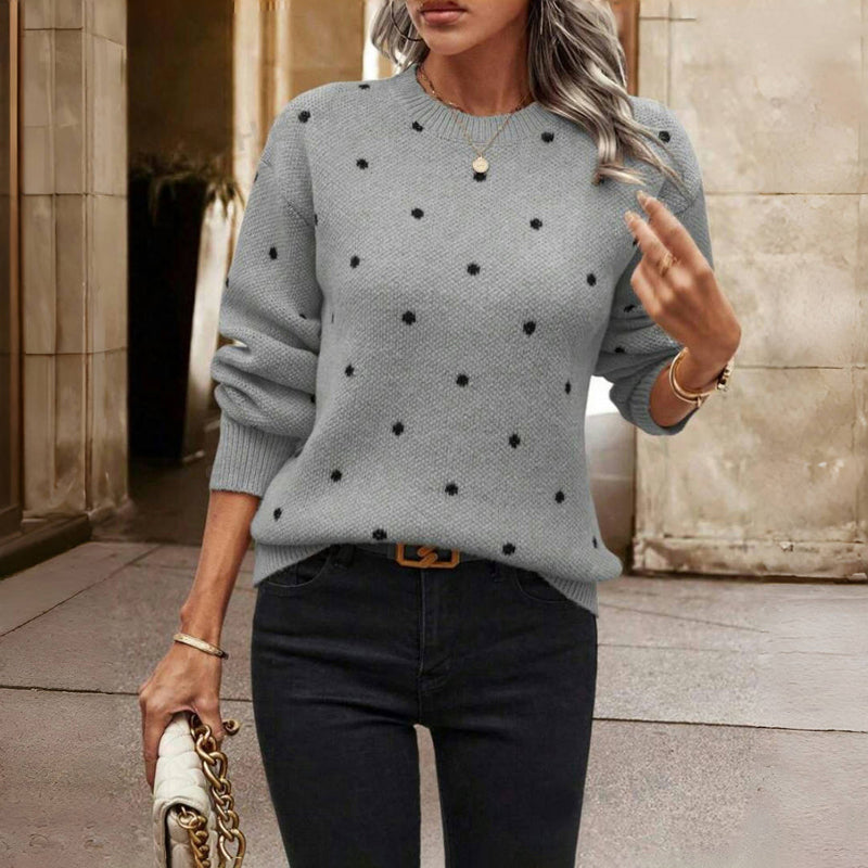 MODEGEIST Damen Pullover Punkte-Muster Strick Relaxed-Fit Casual