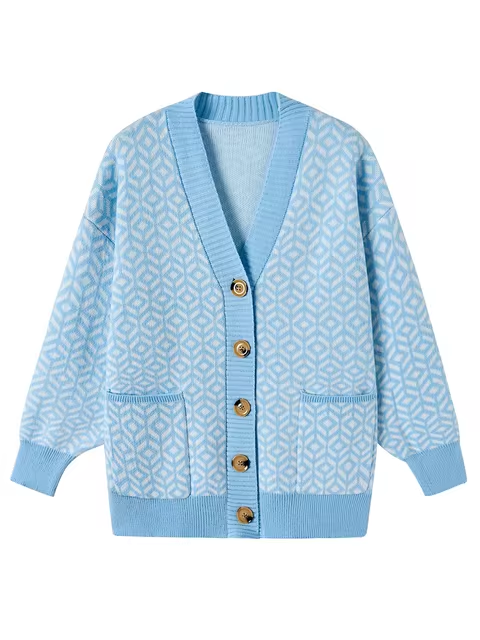 ModeGeist | Strickcardigan mit geometrischem Muster und Knopfleiste