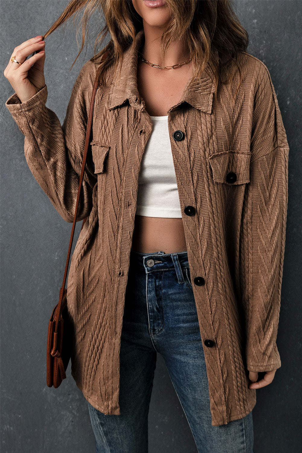 ModeGeist | Gestrickte Bluse mit Knopfleiste Baumwollmix Perfekt für Lagenlook