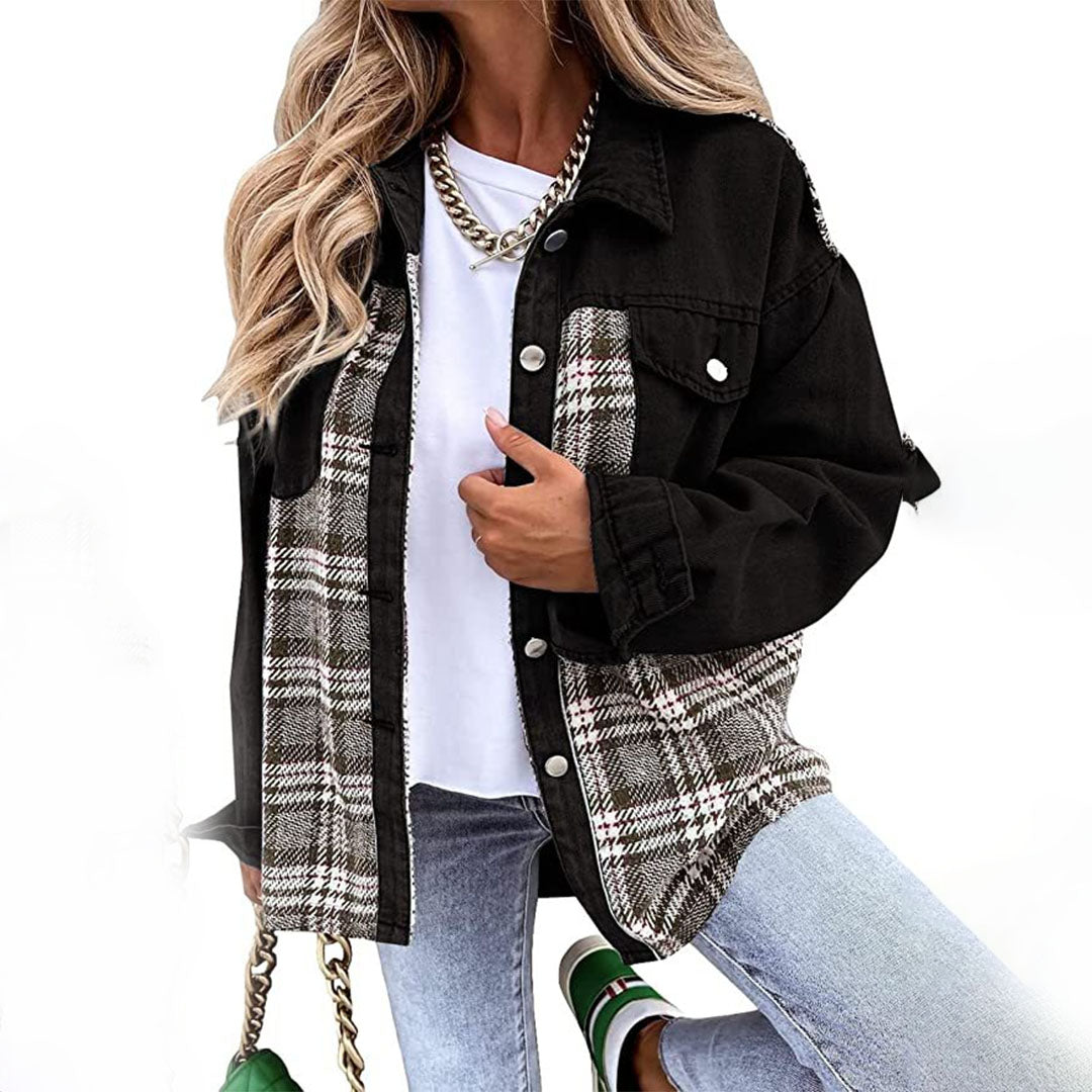 ModeGeist | karierte Jacke mit klassischem Kragen und Knopfdetail
