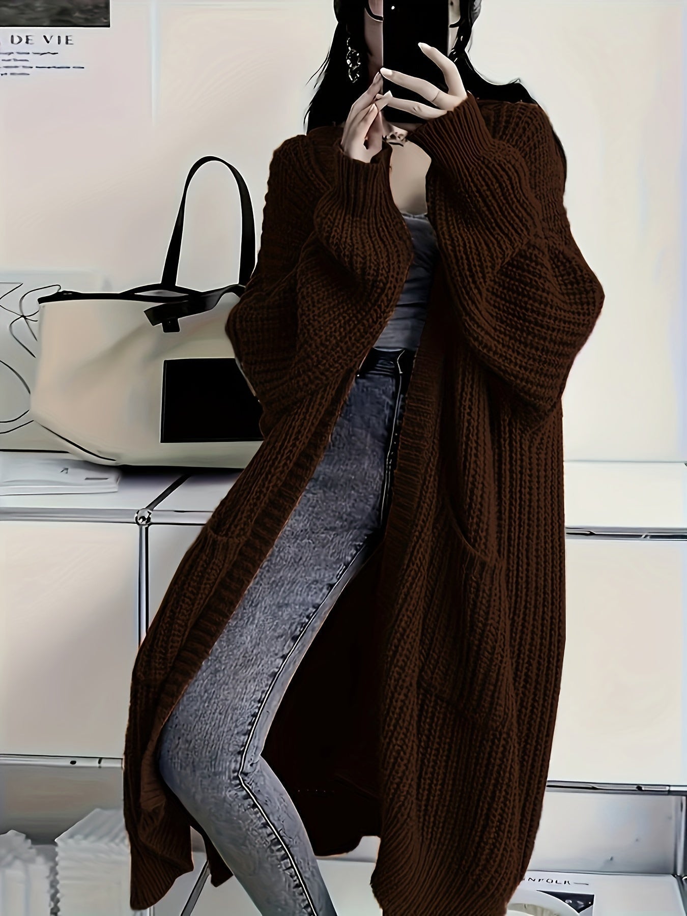 Offener grauer Strickcardigan von Leyennae