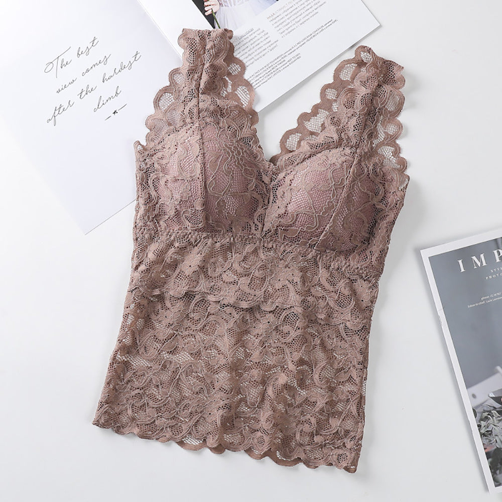 Fudus Damen Wickeltop mit Spitze