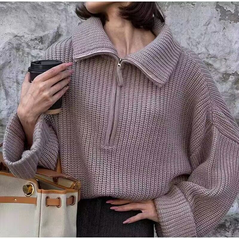 ModeGeist | Rippstrick Pullover mit Reißverschluss Weich und Warm Lässige Eleganz