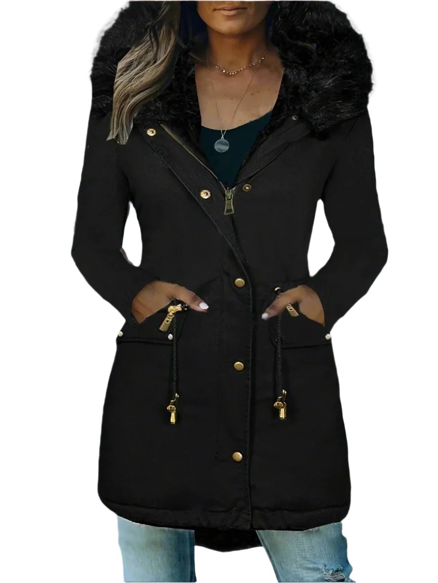 ModeGeist | Pelz Winterjacke für Damen - mit Kapuze und Taschen