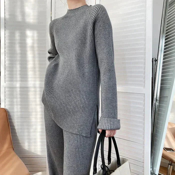 ModeGeist | Strick Damen Pullover Satz mit Weitem Hosen