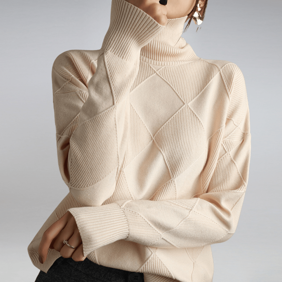 MODEGEIST Damen Rollkragen Pullover Weich Beige Komfortabel