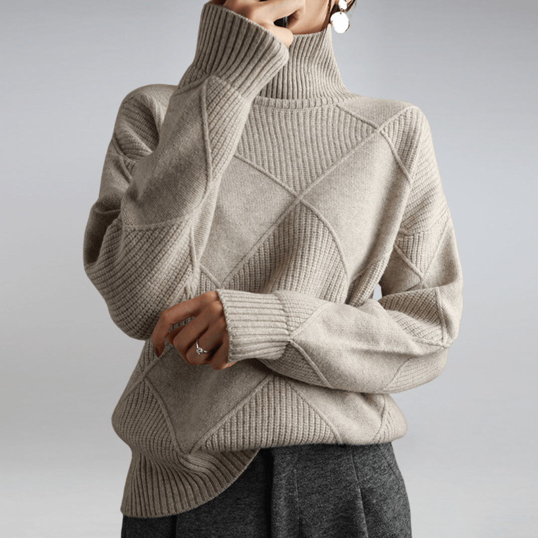 MODEGEIST Damen Rollkragen Pullover Weich Beige Komfortabel